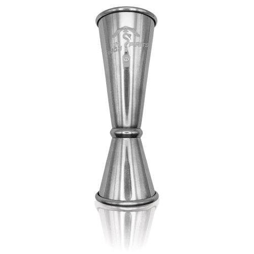 In High Spirits Japanese Jigger - 2oz/1oz Stainless Steel Cocktail Jigger with 8 Interior Measurements - Durable, Professional Grade Bartending Tool for Home Bar & Commercial Use