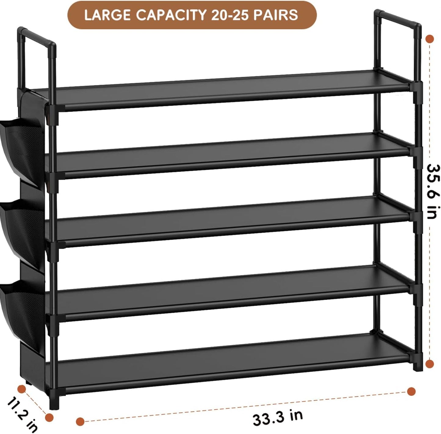 OYREL 5-Tier Shoe Organizer Rack - Space-Saving Shoe Holder for Closet, Entryway, Garage | Holds 20-25 Pairs