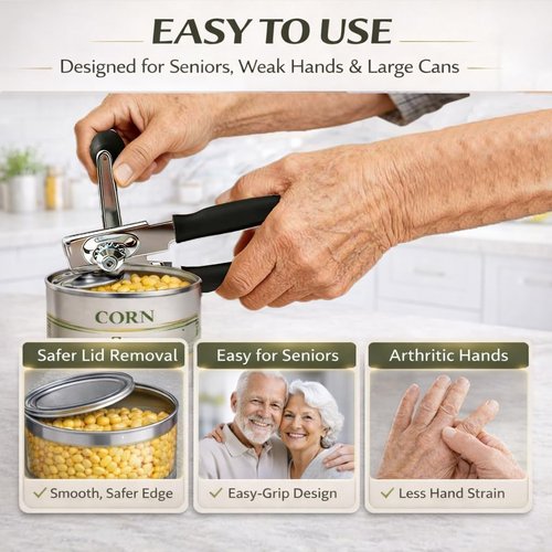 Commercial Can Opener, Heavy Duty Manual Can Opener for Large Cans, Hand Crank Can Opener with Magnetic Lid Lifter, Stainless Steel with Bottle Opener