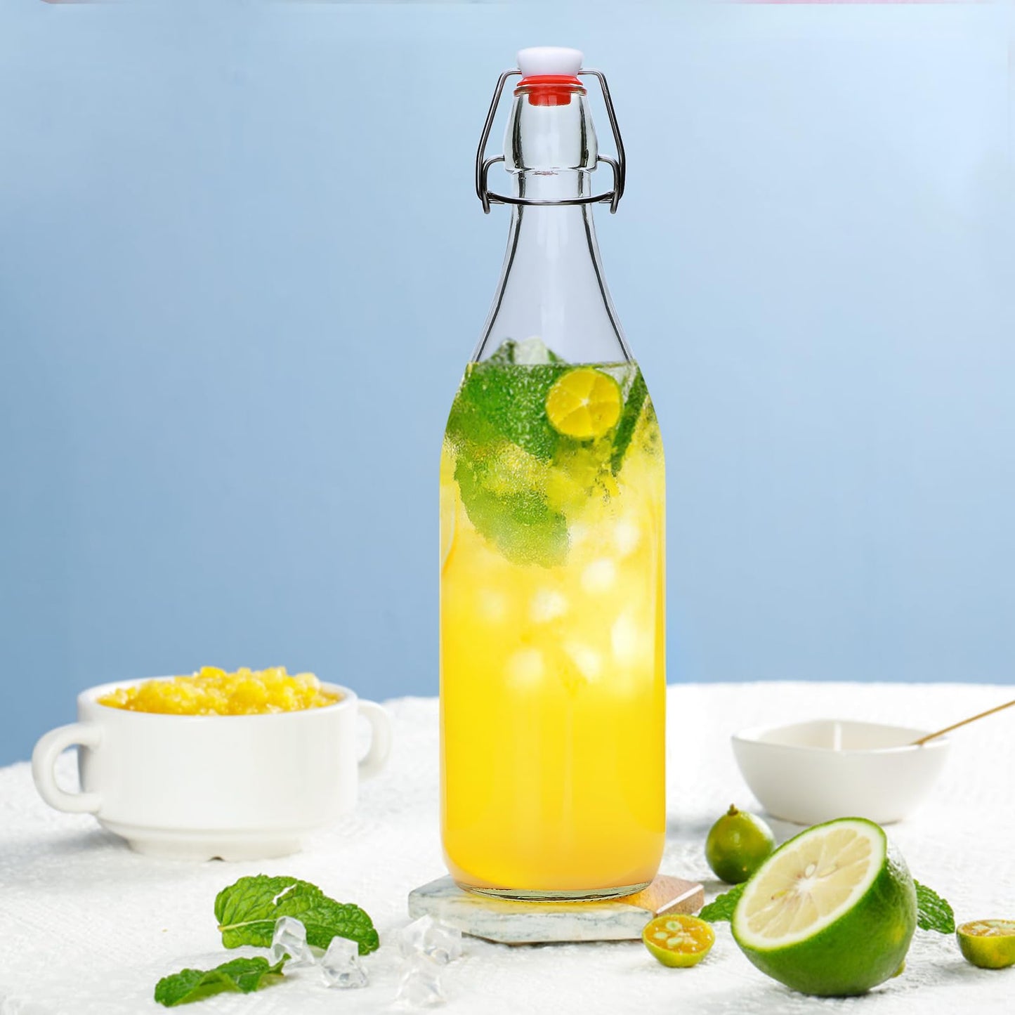Woaiwo-q 8 Pack 32oz Swing Top Glass Bottles,Flip Top Brewing Bottle with Airtight Stopper Lids, for Juice, Water, Kombucha, Wine, Beer Brewing, Kefir Milk or Eggnog(Bonus Gaskets and Funnel)