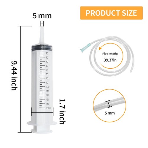 Hoypeyfiy 150ml Large Syringe ,Plastic Syringe with 40 Inches Plastic Tubing for Scientific Labs,Liquid,Plant Irrigation,Perfumes,Inks,Feeding Pets