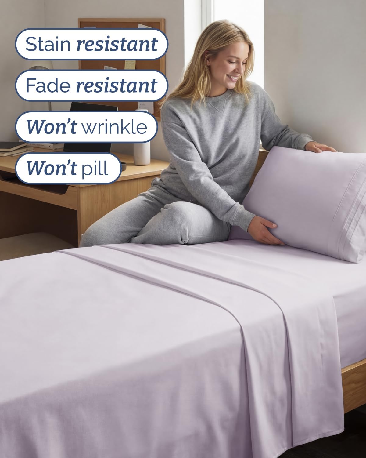 Skiennix Twin XL Sheet Set - Comfy Cooling 3-Piece Bedding - Deep Pocket, Wrinkle-Free - Light Lavender