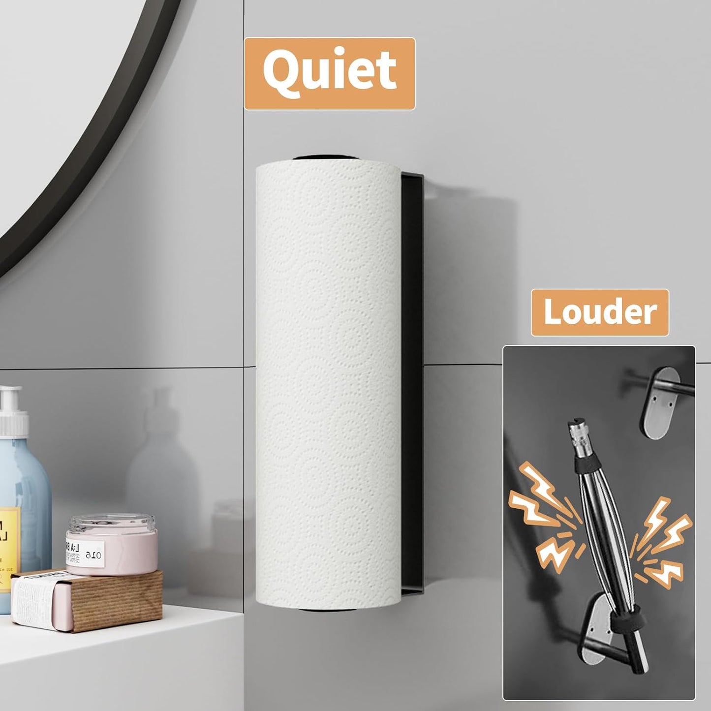 Stainless Steel Paper Towel Holder by [Brand Name] - Under Cabinet Wall Mount | Black Adhesive Design for Kitchen & Bathroom