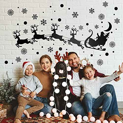 Chinco 4 Sheets Christmas Wall Decal Decor Santa Reindeer Snowflake Window Clings Vinyl Wall Art Decal Removable for Christmas Party Supplies Home Window Decor