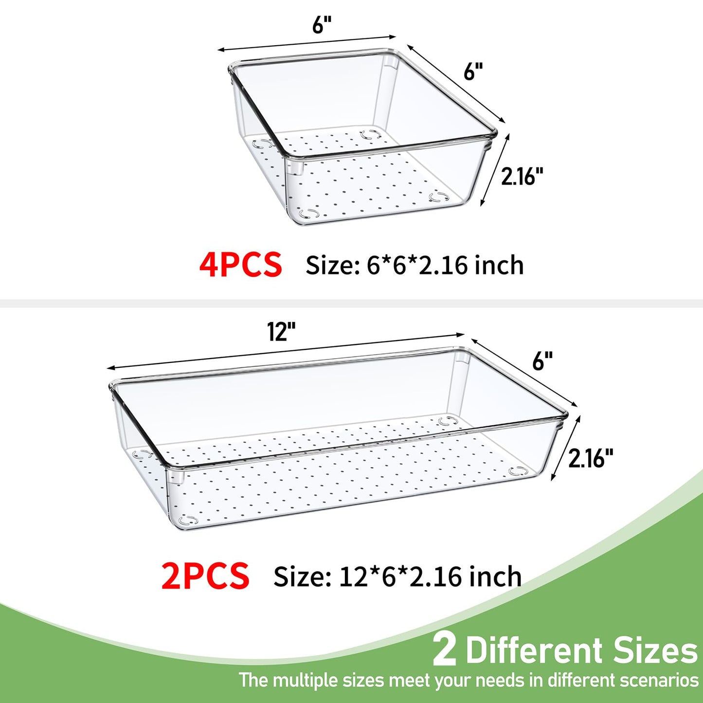 6 PCS Large Size Clear Plastic Drawer Organizer Tray, 12'' Acrylic Vanity Bathroom Drawer Organizers Trays, Desk Drawer Organizer Bins for Cosmetic, Makeup, Kitchen, Office Drawer Divider Organization