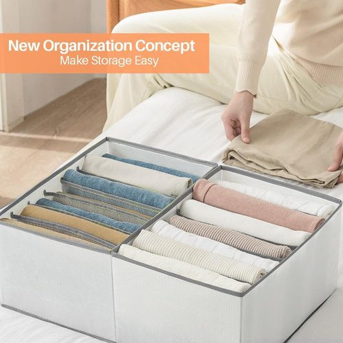 EASEVE Closet Organizer - 6 Pack Foldable Drawer Dividers for Clothes | Stackable Storage Bins for Jeans, Pants, Shirts, Leggings