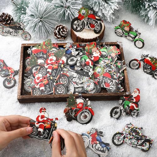 Vercraft 36 Pcs Motorcycle Christmas Ornaments with Rope - Wooden, 12 Styles