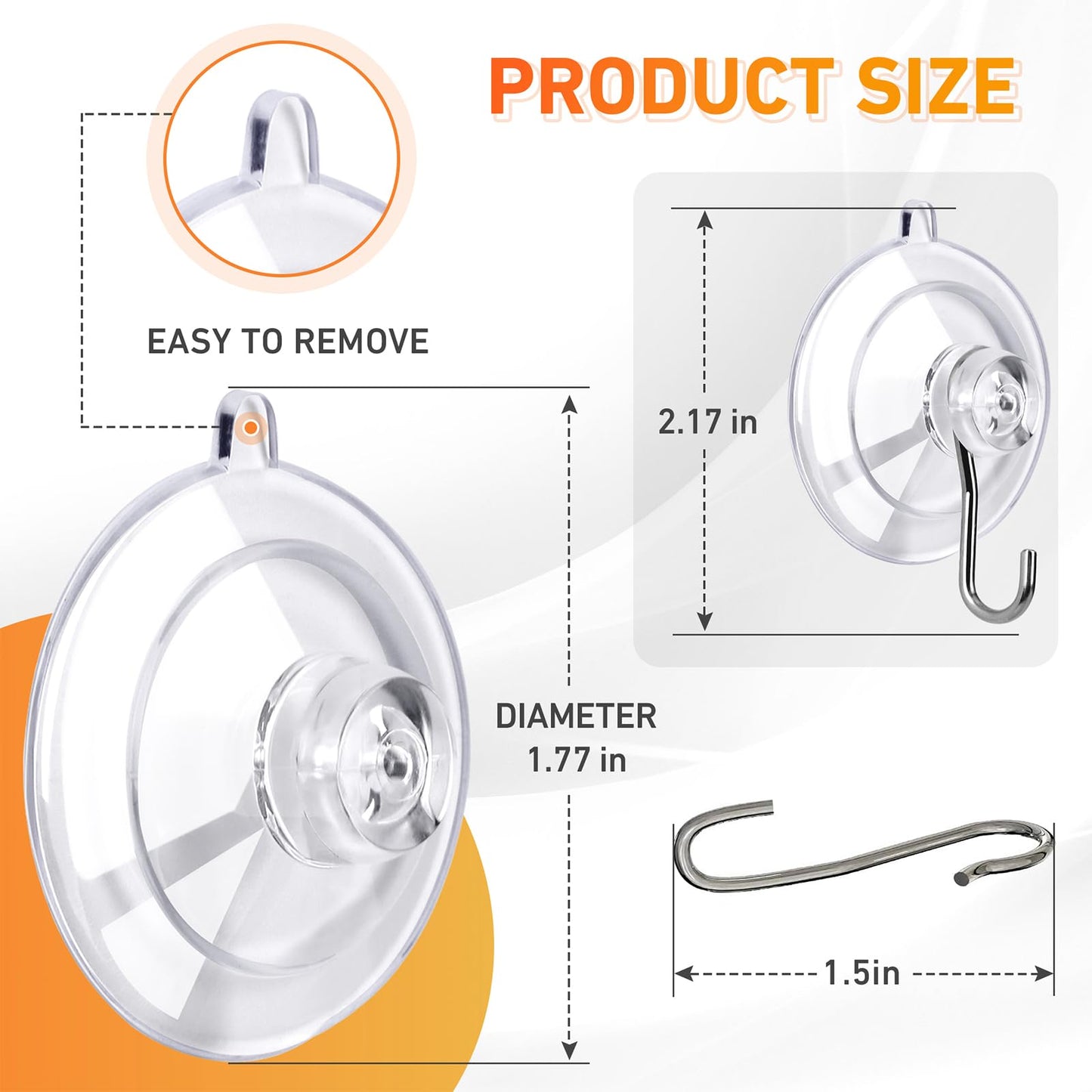KORCCI Suction Cup Hooks 12Pack - Max Load 10LB, 1.77Inch Clear Medium Suction Cups, No Trace, Reusable & Removable, Stainless Steel Hooks, for Tile, Glass, Window, Shower, Kitchen, Bathroom