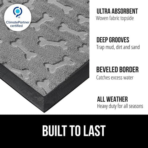 GORILLA GRIP Waterproof All-Season WeatherMAX Doormat - 35x23 Natural Rubber, Stain & Fade Resistant, Easy Clean Light Gray