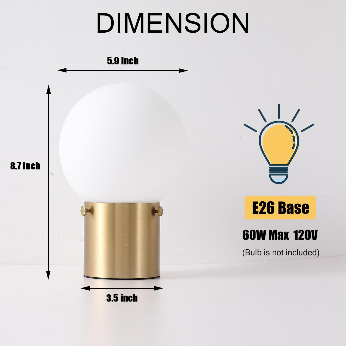 Somniferous Gold Table Lamps Set of 2, Small Bedside Lamps with Frosted Glass Globe Shade, Mid Century Modern Lamp, Nightstand Lamps for Bedroom Living Room Dorm, E26 Bulb (Not Included)