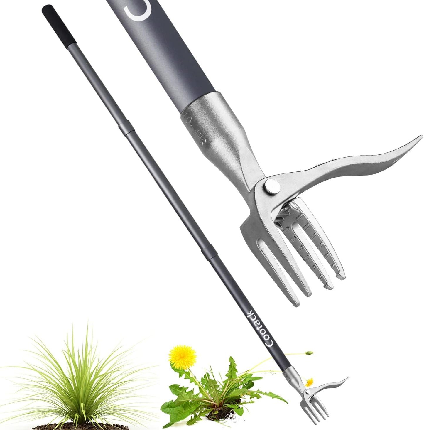 Skiennix 52'' Weed Puller - Stand-Up Manual Weeding Tool with Stainless Steel Claw for Easy Garden Use