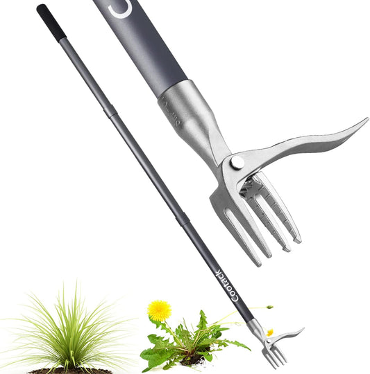 Skiennix 52'' Weed Puller - Stand-Up Manual Weeding Tool with Stainless Steel Claw for Easy Garden Use