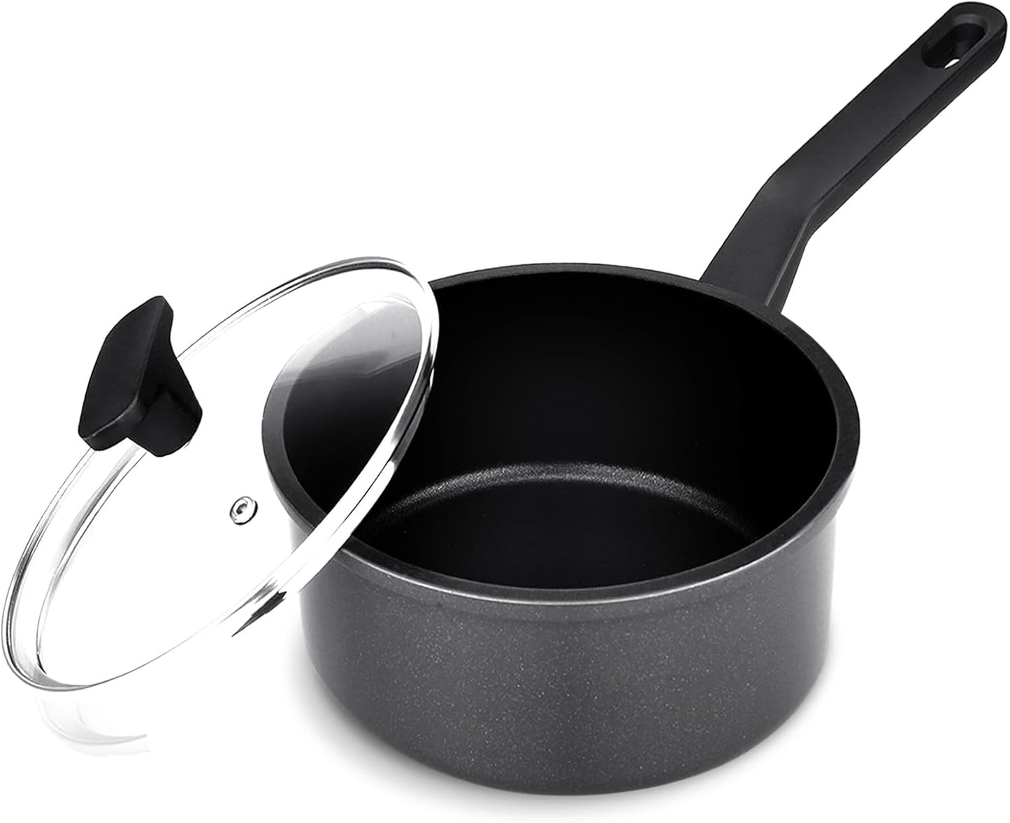 Skiennix Nonstick Sauce Pan - 1.5QT Induction Pot with Lid | PFOA Free, Black Finish