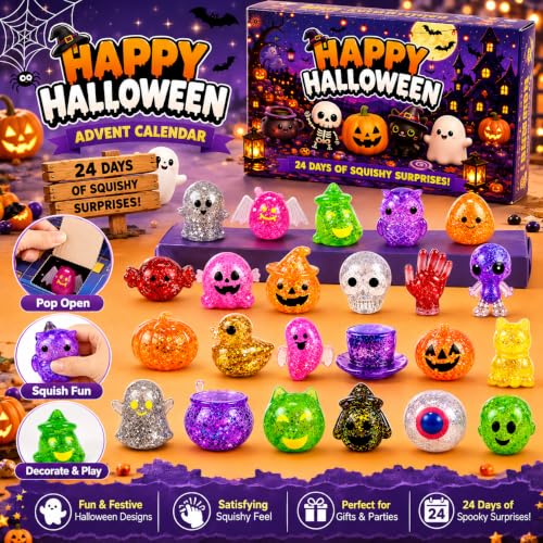 Halloween Advent Calendar 2026 - 24 Glitter Fidget Toys, Party Favors & Gifts - Variation: HALLOWEEN