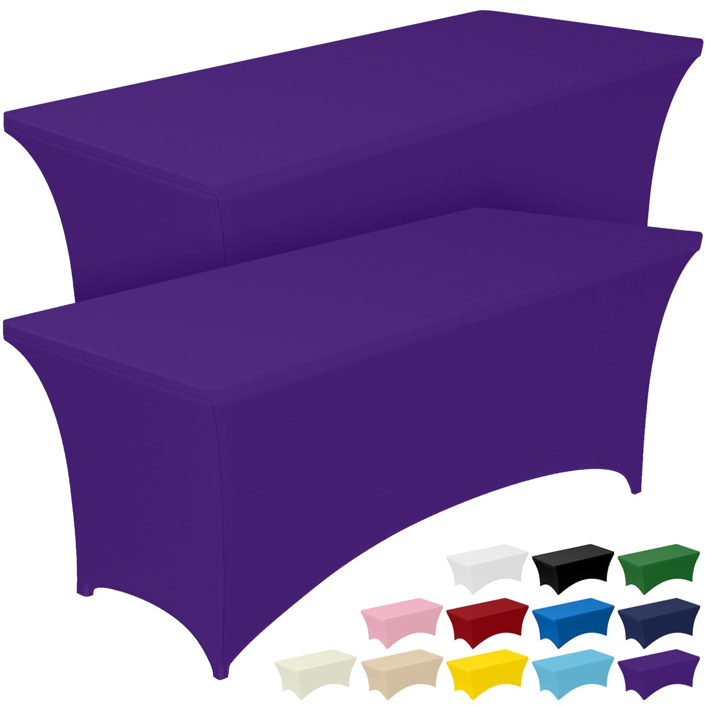 Pureegg Spandex Tablecloth 6ft - 2 Pack, Fitted and Tight Cloth for Rectangle Table, Wrinkle-Free and Stretch Table Cover for Party, Wedding, Banquet and Birthday, Purple