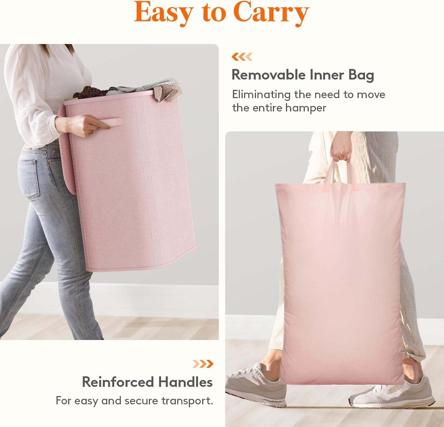 Lifewit 85L Large Laundry Basket - Foldable Hamper with Lid & Removable Bag - Pink
