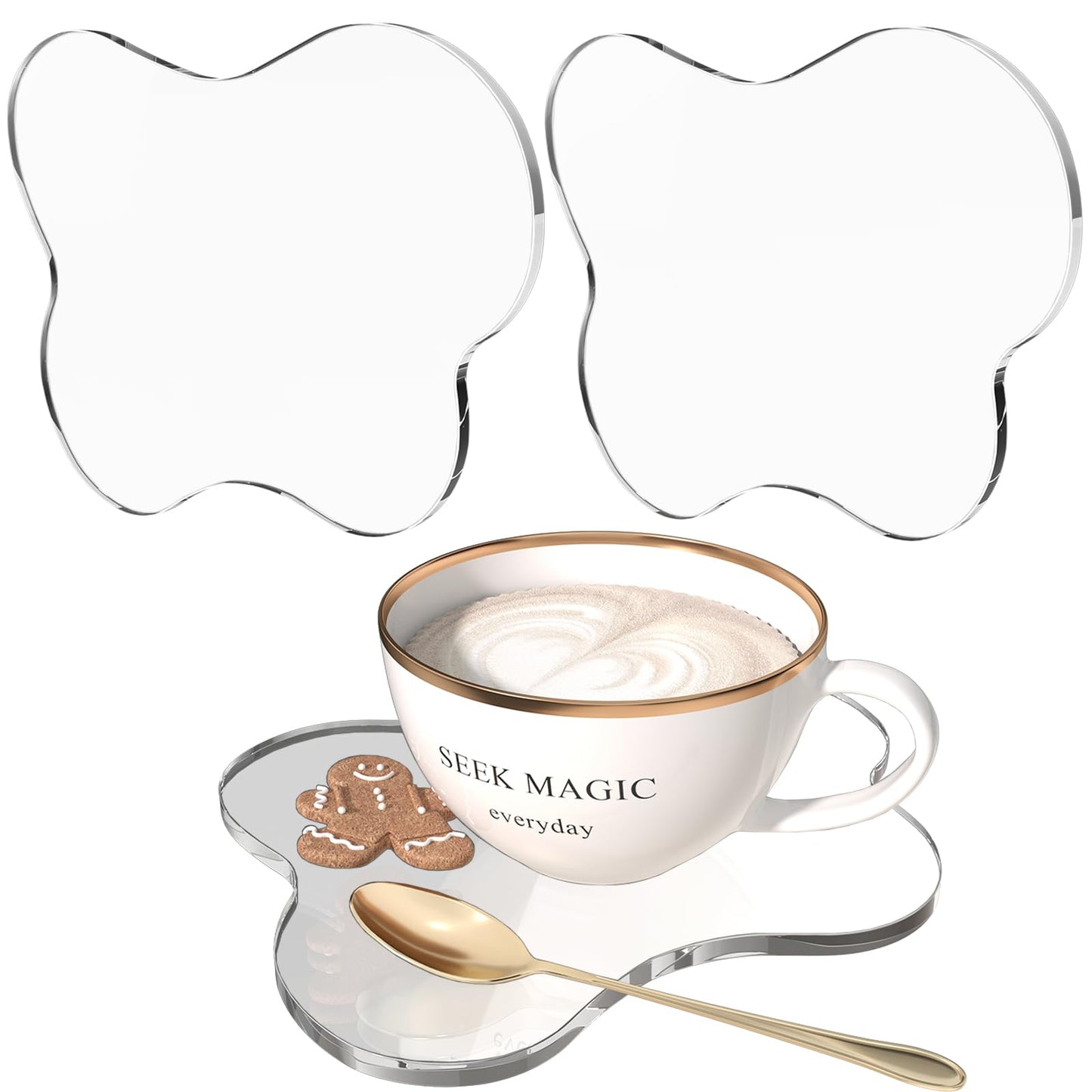 2 PCS Acrylic Coasters, Cute Drink Coaster for Coffee Table, Desktop Heat-Resistant Coaster, Clear Coaster for Home Office Desk, Accessory for Desktop Protection, Cloud-Shaped