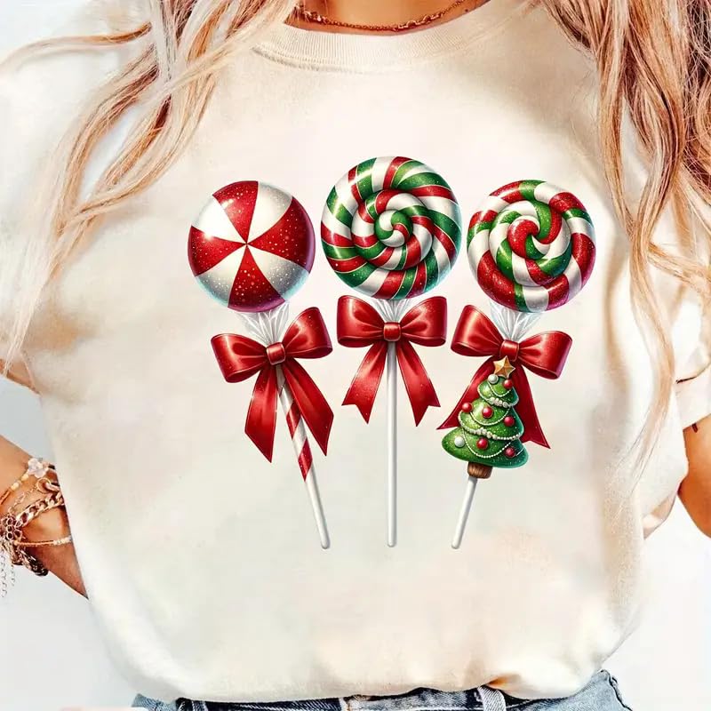 4pcs Christmas Candy Tree Bowtie Iron-On Transfers for T-Shirts & Crafts