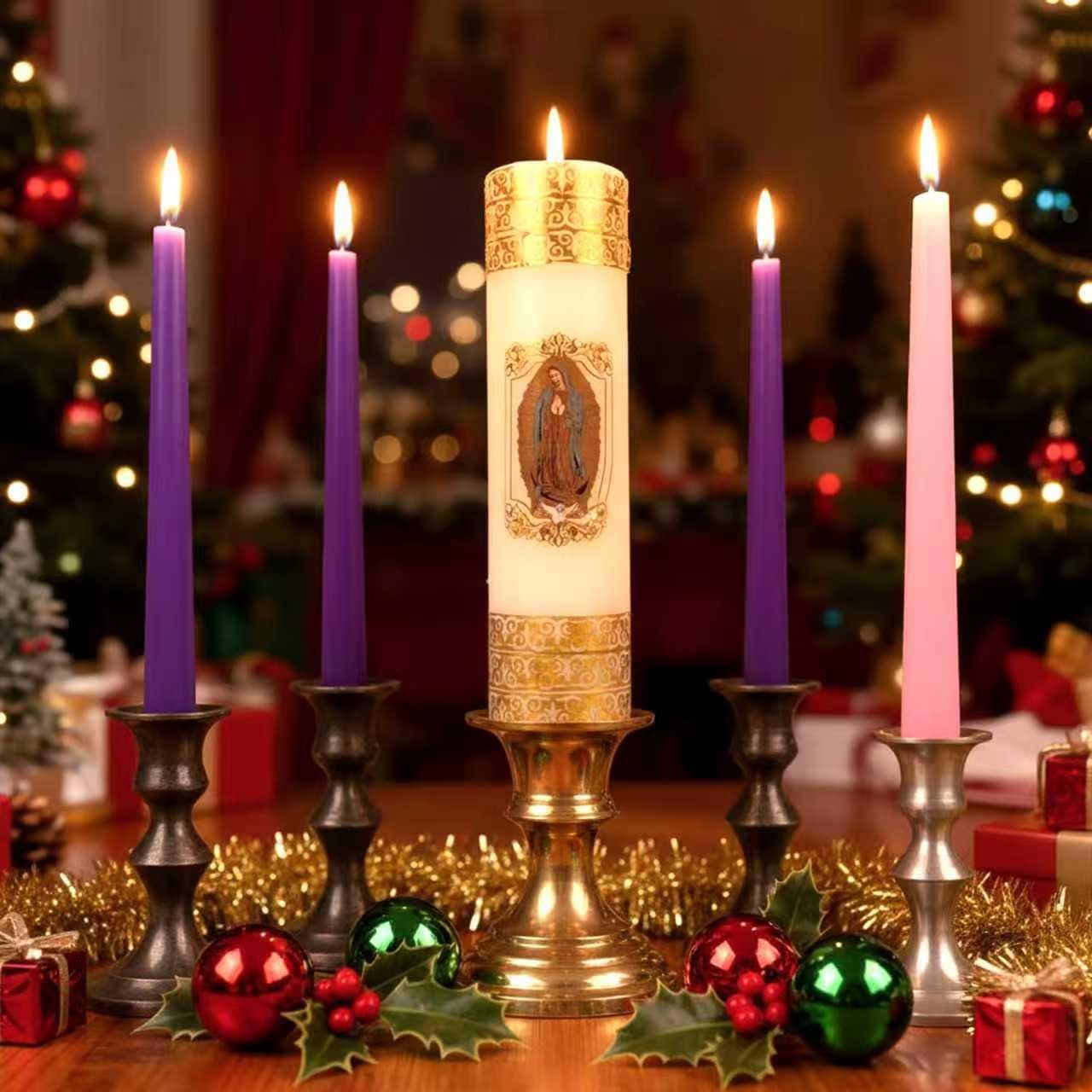 Regine Switzerland Advent Candle Holders - 4-Piece Nativity Wreath Centerpiece Decor