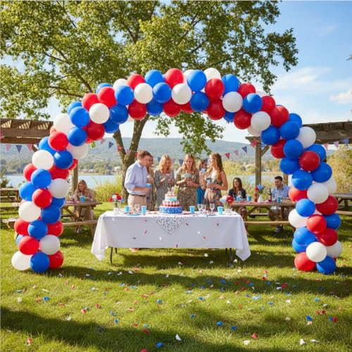 KADBANER 12 Inch Latex Balloons Pack of 100 in White Red Blue Party Decor