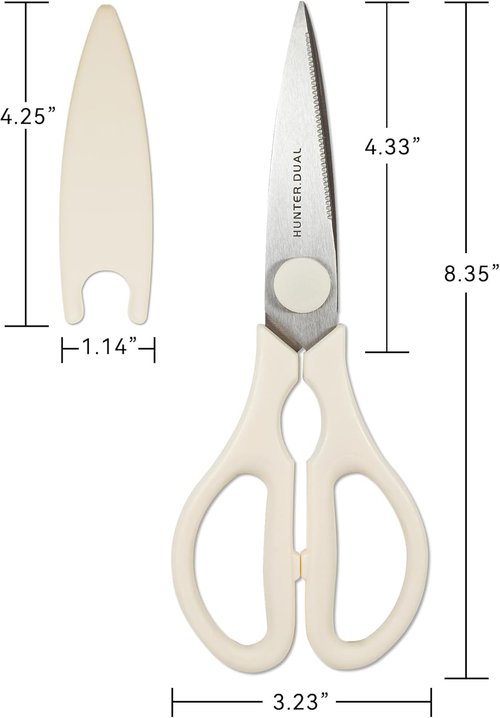 HUNTER.DUAL Heavy Duty Kitchen Scissors - Versatile Poultry Shears for Cutting Chicken, Meat & Vegetables | 8.35 Inch, Cream
