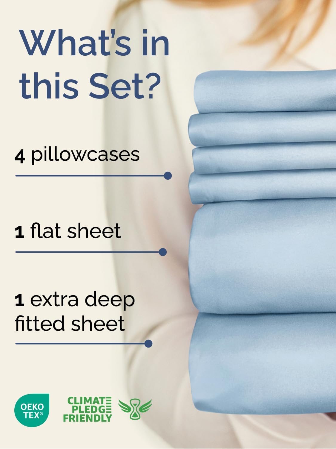 Skiennix Extra Deep Full Sheet Set - 6 Piece Breathable Cooling Bedding - Soft Wrinkle-Free Sky Blue