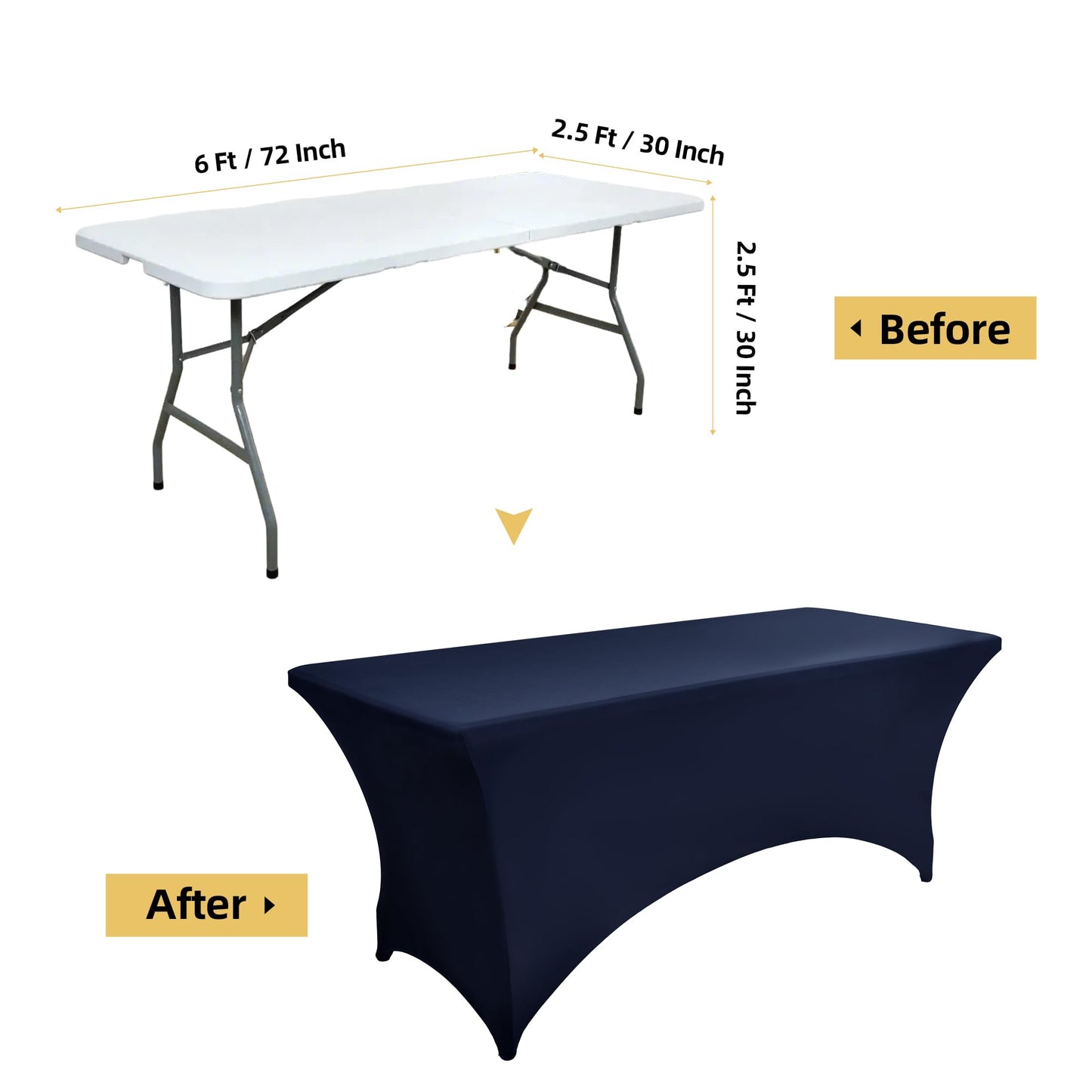 ZarzaaSik 2-Pack 6ft Spandex Table Covers for Rectangle Standard Folding Tables - Wrinkle Resistant Stretch Tablecloths - Ultimate Fitted Table Protector for Parties, Trade Shows, Banquet