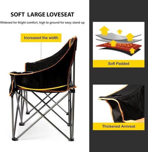 FAIR WIND Oversized Padded Camping Chair - Heavy Duty Double Loveseat Couch | Supports 650 LBS, Blue