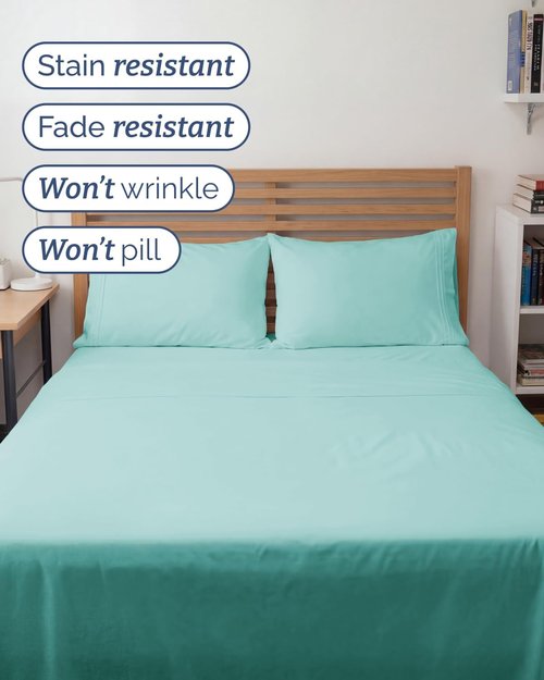 Full XL Bed Sheet Set by [Brand Name] - 4-Piece Soft & Breathable Hotel Luxury Bedding - Deep Pockets, Fade & Wrinkle Free - Spa Blue