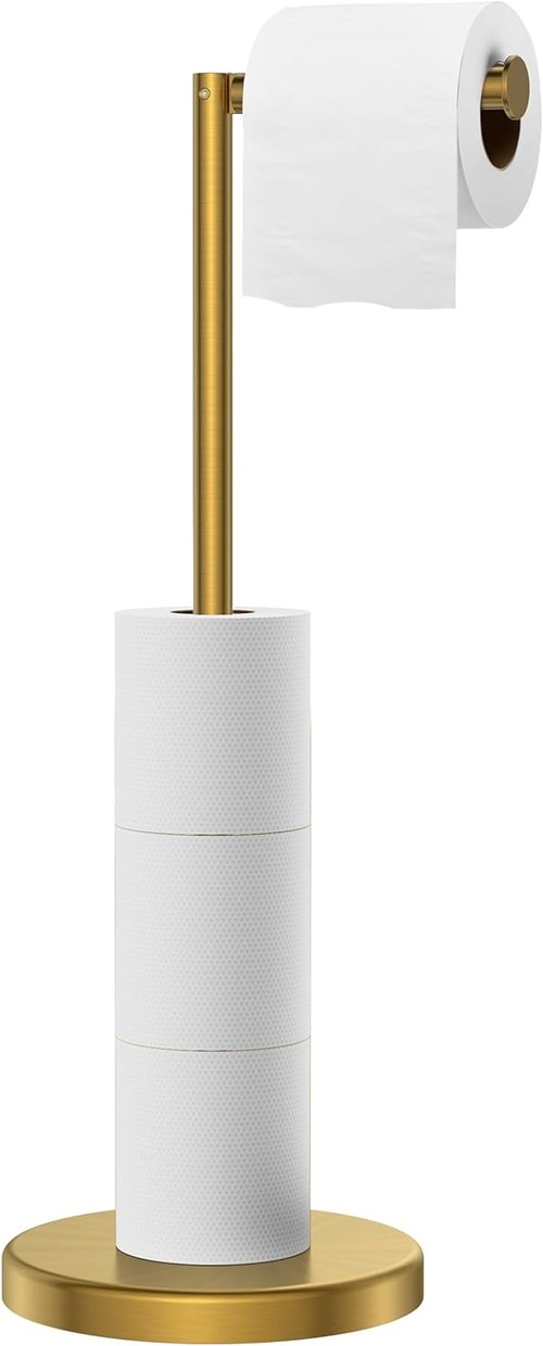 FORIOUS Toilet Paper Holder - Modern Freestanding Tissue Roll Stand in Brushed Gold | Durable 304 Stainless Steel, Holds 4 Rolls