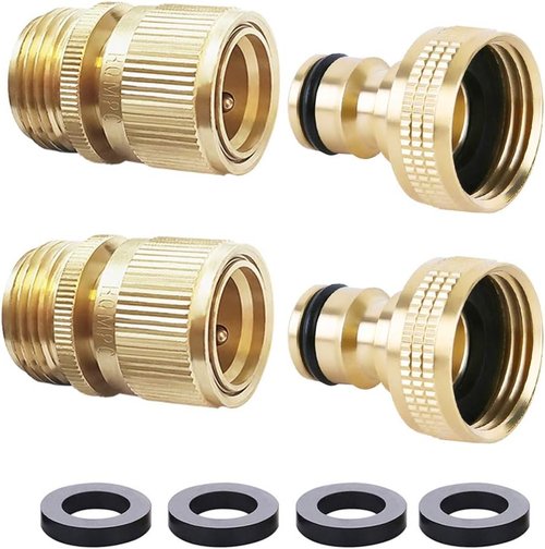 HQMPC Quick Connect Brass Garden Hose Fittings - Durable 3/4 Inch GHT Connectors (2 Sets)