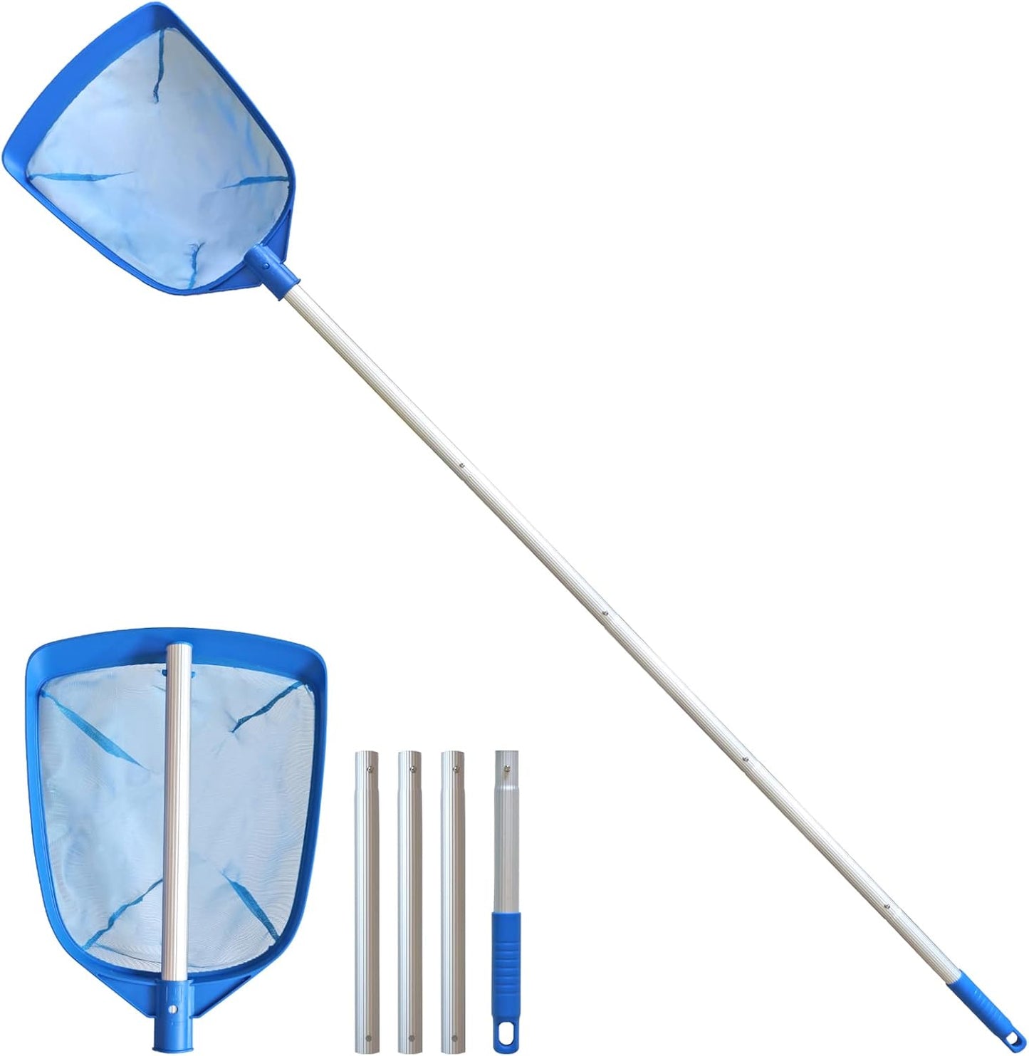 Poolvio Leaf Skimmer Net - Telescopic Aluminum Pole with Nylon Mesh for Easy Pool Cleaning