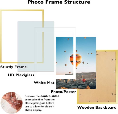 JCJMY 18x24 Picture Frame - Elegant Gold Design with 16x20 Mat for Wall Display