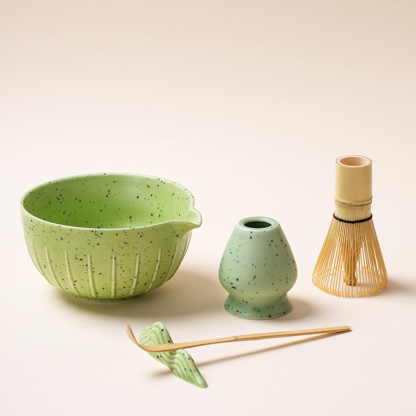 Matcha Set, Matcha Whisk and Holder, Bamboo Matcha Scoop and Stainless Steel Sifter - 7Pcs Gradient Green Matcha Kit for Matcha Lover