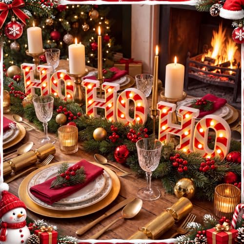Anglechic HoHoHo Candy Cane Light Up Letters – 6 Piece Table Décor, 6.3 x 4.7 x 2.4 in