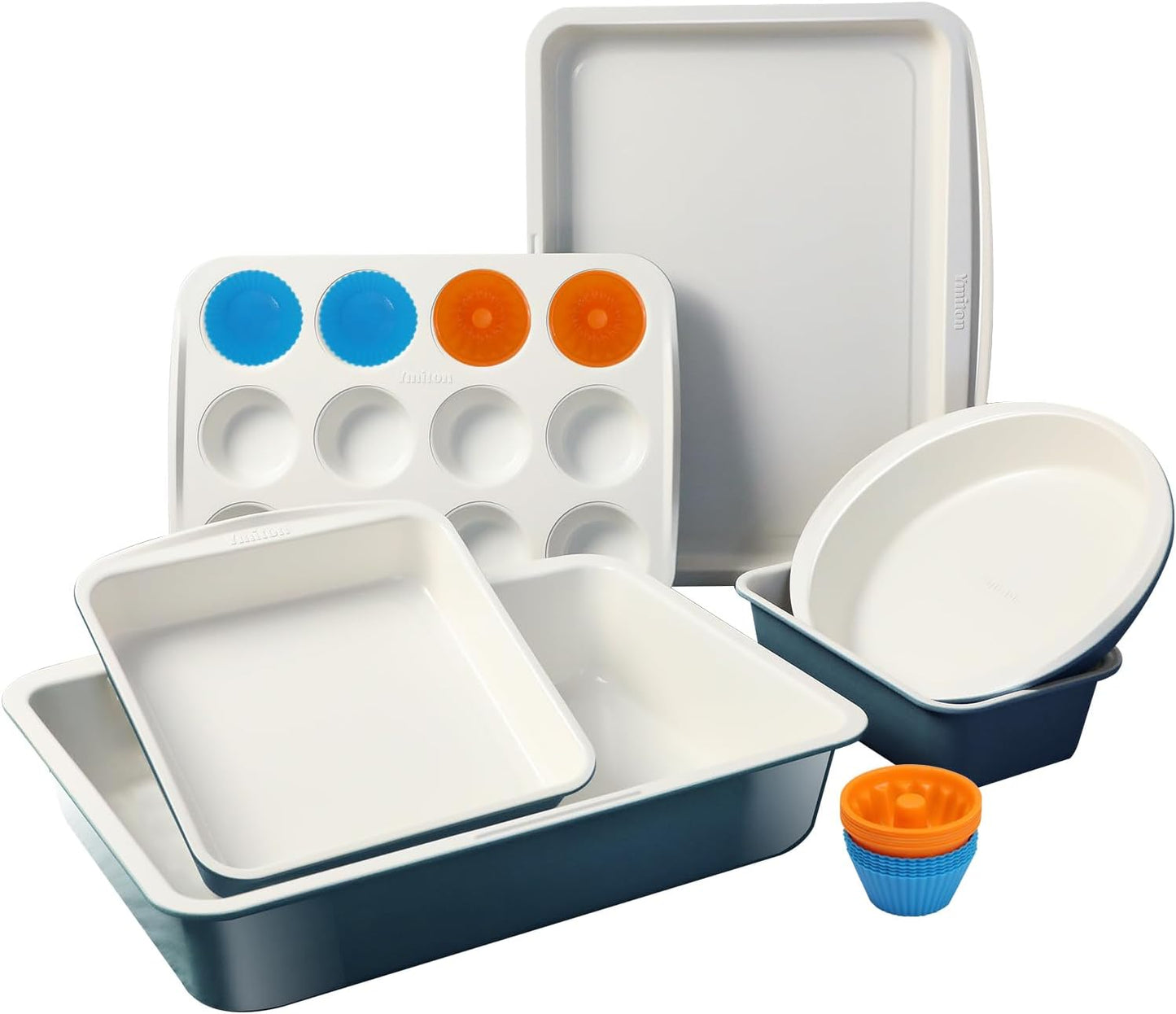 Skiennix Ceramic Nonstick Baking Pans Set - 30 PCS Stackable Bakeware, 550°F Oven Safe, Dishwasher Safe, Blue