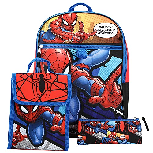Kids Spider-Man Backpack Set with 6 Pieces - Blue, for Little & Big Kids
