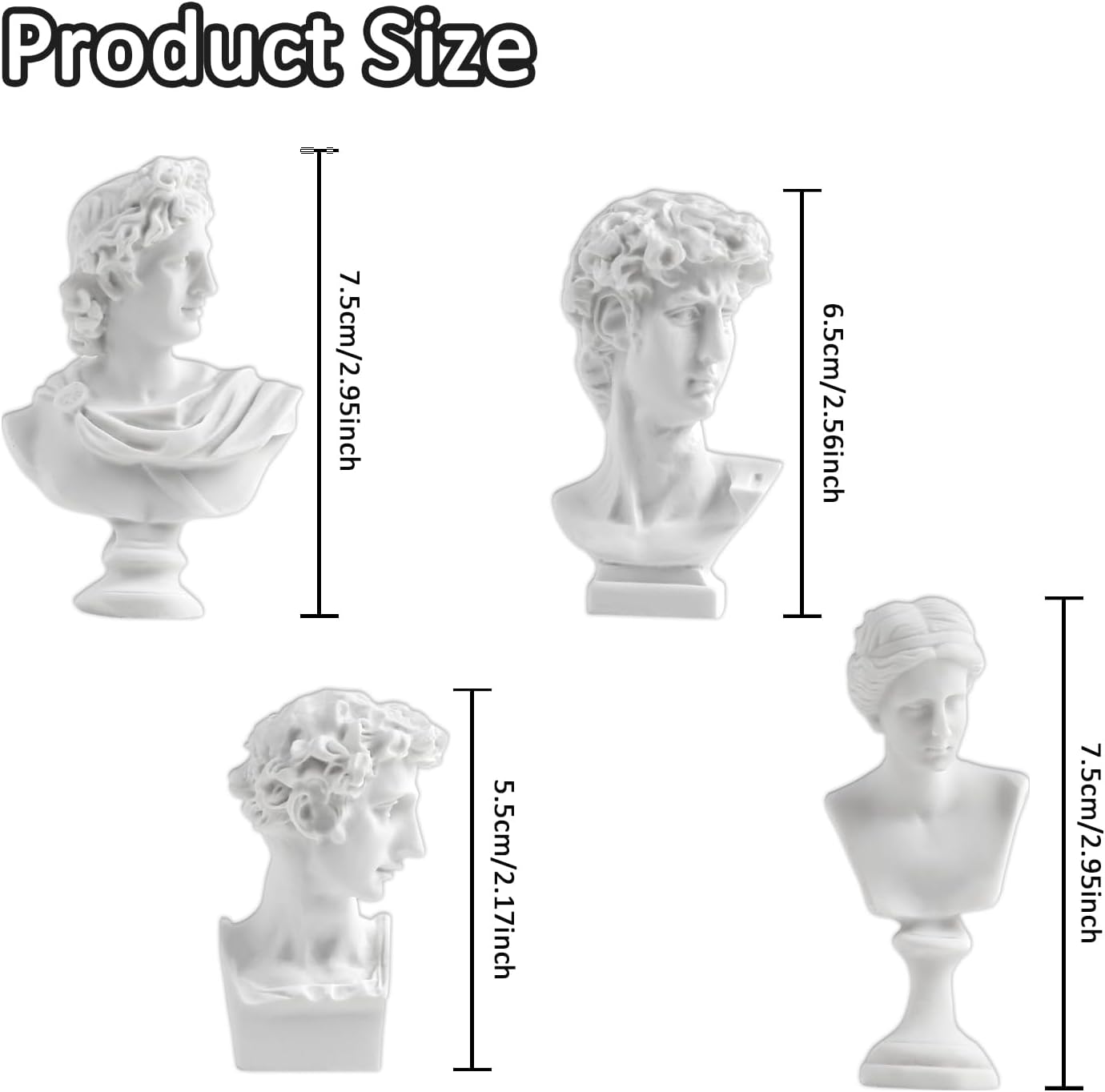 Skiennix Mini Greek Statues - Mythology Figurines | 4 Pcs Resin Busts for Home & Office Decor