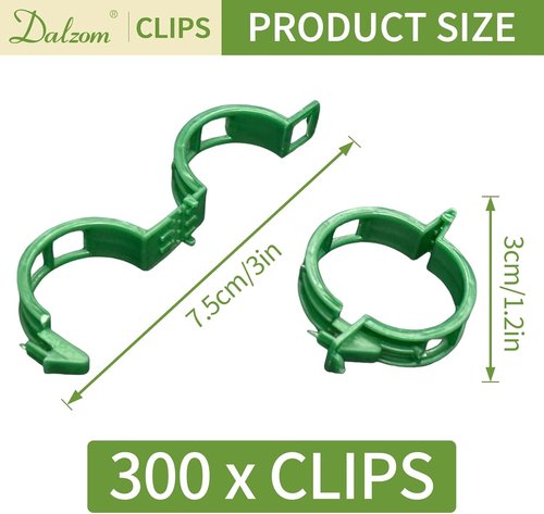 Dalzom® Tomato Clips - 300 Pcs Plastic Trellis Support for Healthy Vegetable Growth | Green