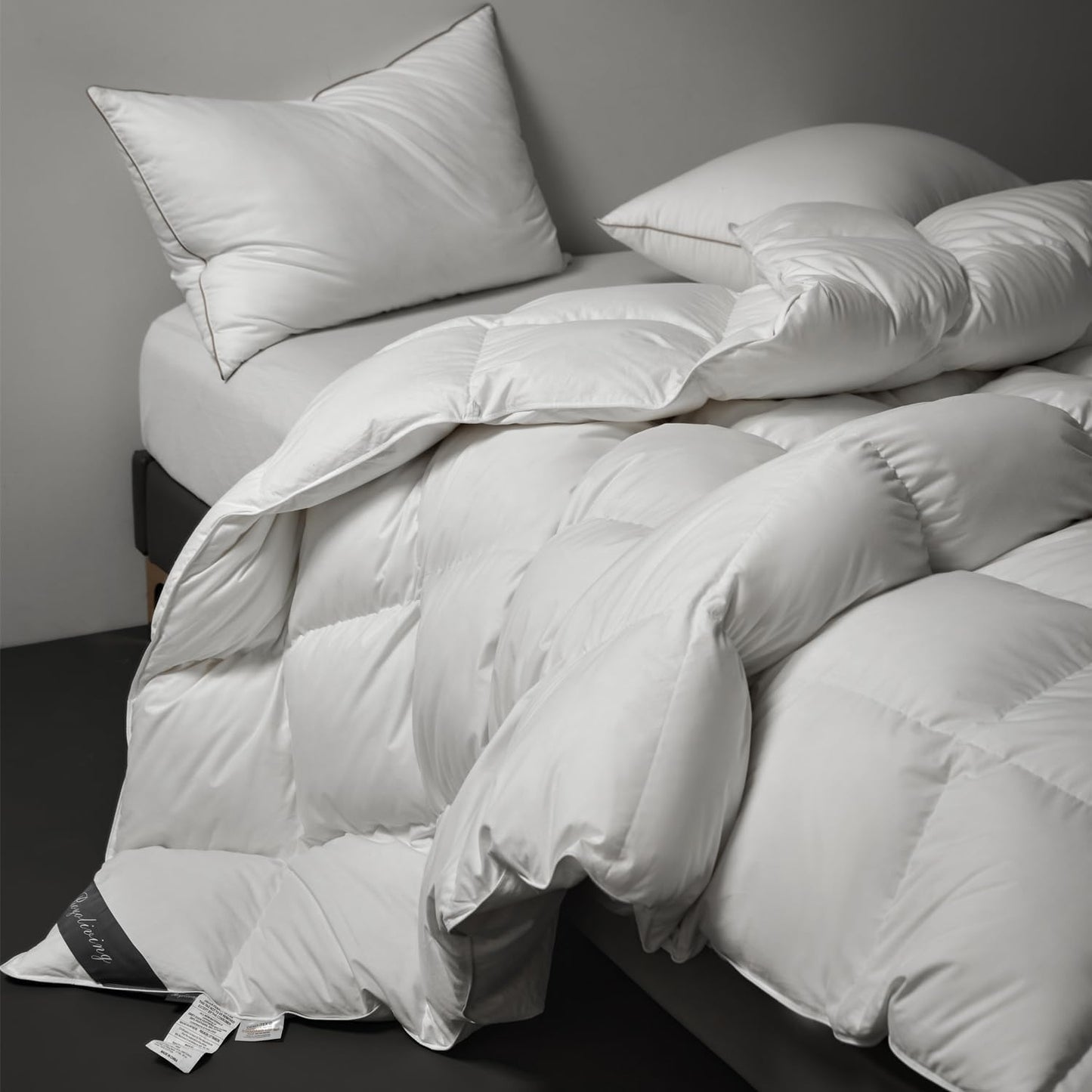 Royoliving Luxurious Down Duvet Insert Feather Queen Size All Season White 100% Organic Cotton Cover Full Szie Down with Corner Tabs (90x90, 50 oz)