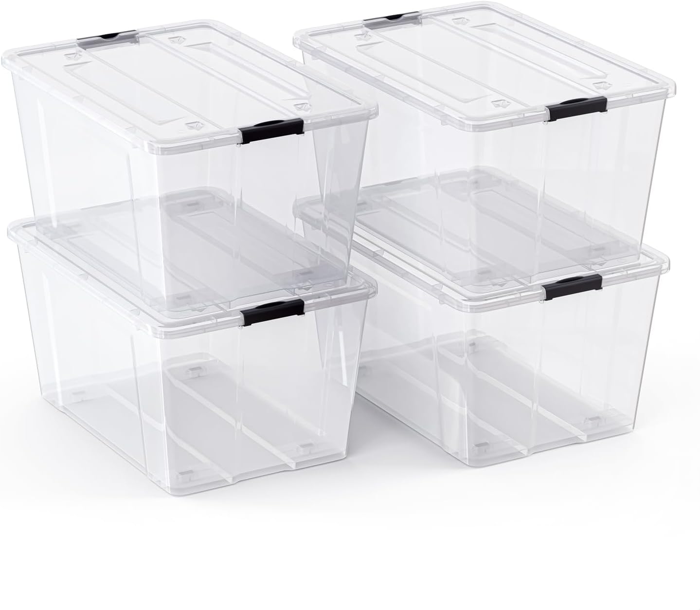 Lifetime Appliance Parts 75 Qt. Plastic Storage Bin - Ultra Durable Lids & Secure Latching Buckles | Stackable Clear with Black Handle