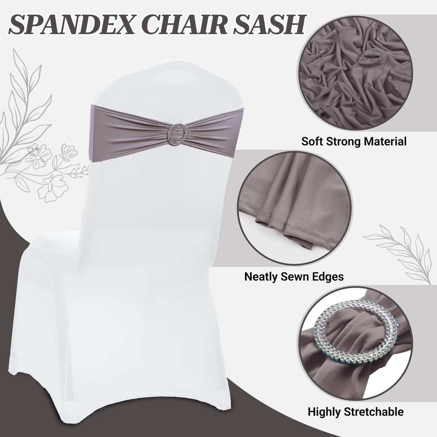 MDS Spandex Chair Sashes - Premium Stretch Covers with Buckle Slider for Weddings & Events | Silver Gray, Pack of 10