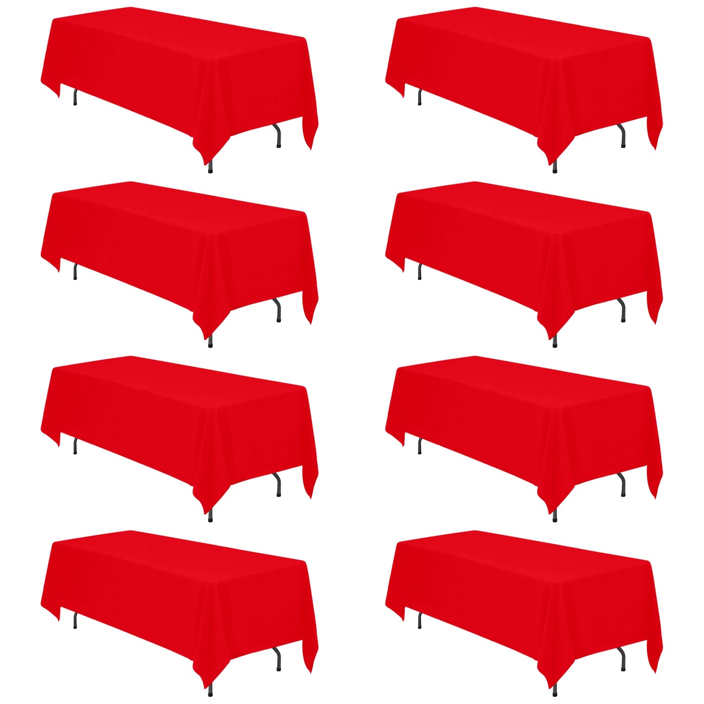 BRILLMAX 8 Pack Red Tablecloths 70 x 120 Inch for 6ft & 8ft Rectangle Tables - 150 GSM Polyester Fabric, Universal Fit, Water, Stain & Wrinkle Resistant Cloth Cover for Wedding Reception Banquet