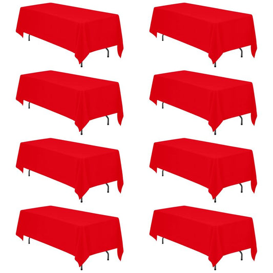BRILLMAX 8 Pack Red Tablecloths 70 x 120 Inch for 6ft & 8ft Rectangle Tables - 150 GSM Polyester Fabric, Universal Fit, Water, Stain & Wrinkle Resistant Cloth Cover for Wedding Reception Banquet