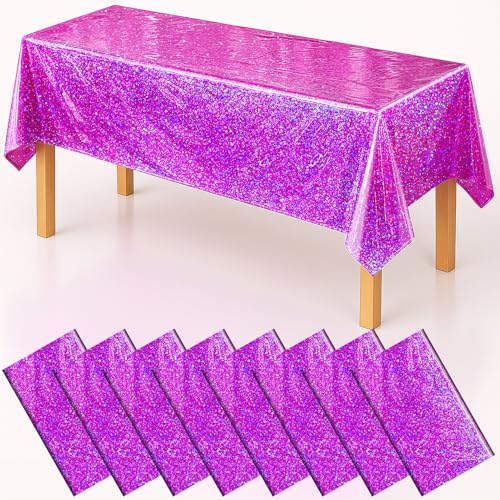 BYOJIA Pink Purple Iridescent Plastic Tablecloth 54x108 Inches, 8 Pack