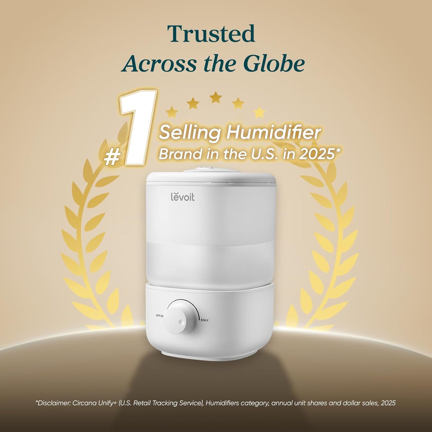 LEVOIT Top Fill Humidifier - 2.5L Quiet Cool Mist for Large Rooms | Easy to Fill & Clean, Auto Shut-off, 25H Runtime