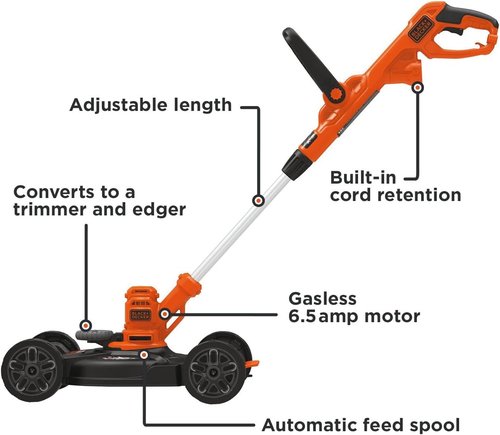 BLACK+DECKER 3-In-1 Electric Lawn Mower, Weed Eater & Edger - 12-Inch, 6.5 Amp Power