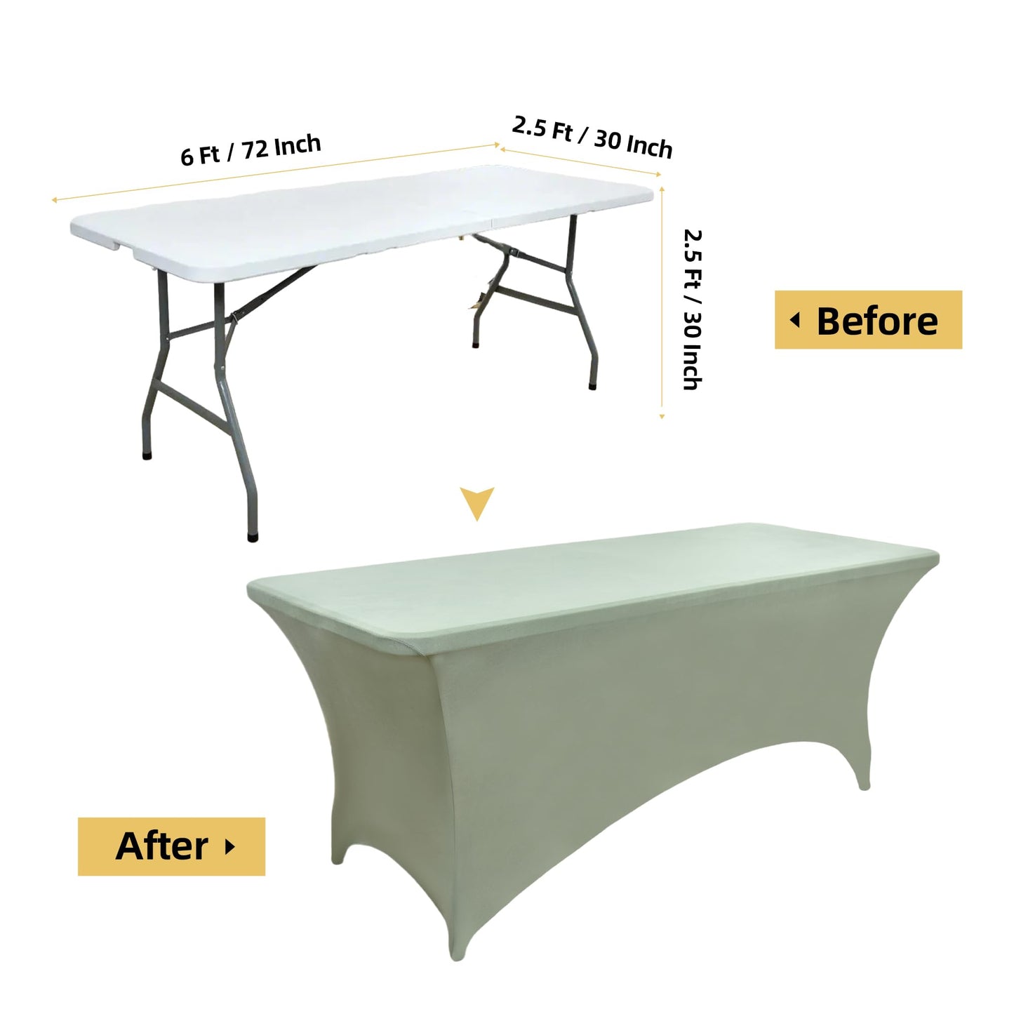 ZarzaaSik 10-Pack 6ft Spandex Table Covers for Rectangle Standard Folding Tables - Wrinkle Resistant Stretch Tablecloths - Ultimate Fitted Table Protector for Parties, Banquet, Wedding