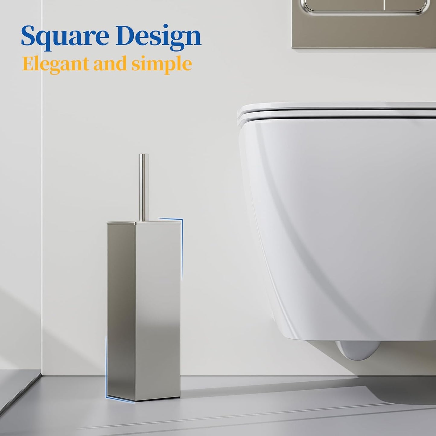 RUACQ Toilet Brush and Holder Set 2pcs,Square Toilet Bowl Brush for Bathroom with 304 Stainless Steel Handle Toilet Cleaner Brush with Durable Scrubbing Bristles,Splash-Proof (White)
