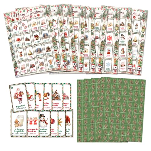 Christmas Loteria Game - Bilingual Spanish/English Holiday Bingo Cards, Christmas-green